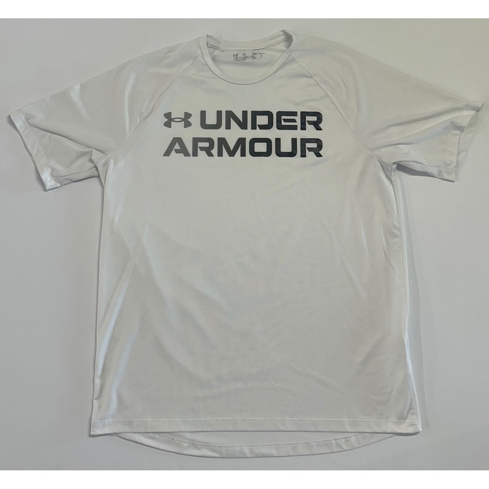 Under Armour Mens White HeatGear Loose Fit Graphic Logo T-Shirt Size Medium